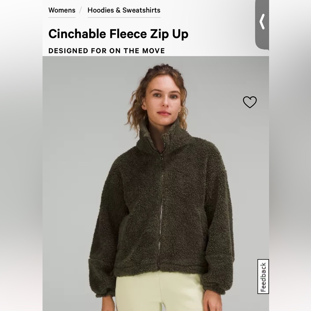 LuLuLemon Fleece Cinchable Zip Up Jacket.